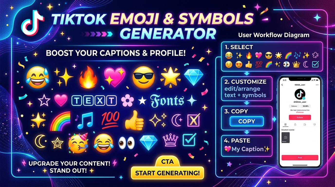 TikTok Emoji and Symbols Generator User Guide Infographic